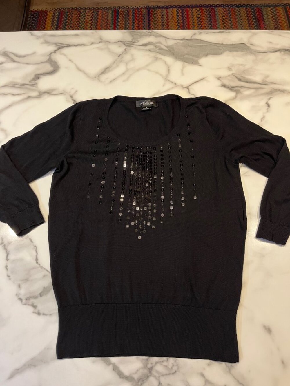 August Silk Beaded Knit Pullover Sweater Black Size M Style 19215 - Picture 5 of 12